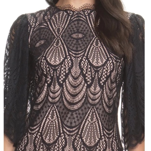Dress the Population Toni Angel Sleeve Sheath Sheer Overlay Bodycon Black‎ XXS - Picture 3 of 10